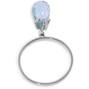 3 Carat 14K Solid White Gold Ring Dangling Briolette Blue Topaz