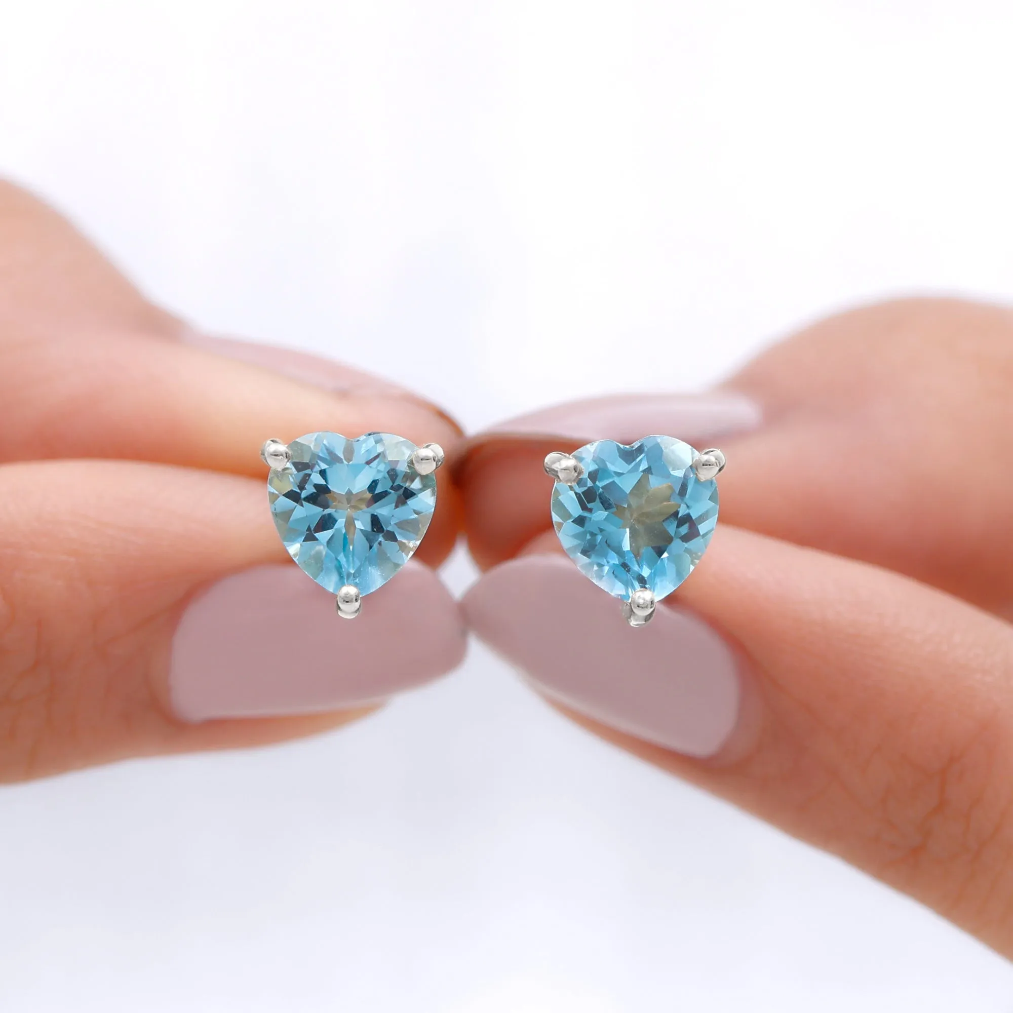 3 CT Heart Shape Swiss Blue Topaz Solitaire Stud Earrings