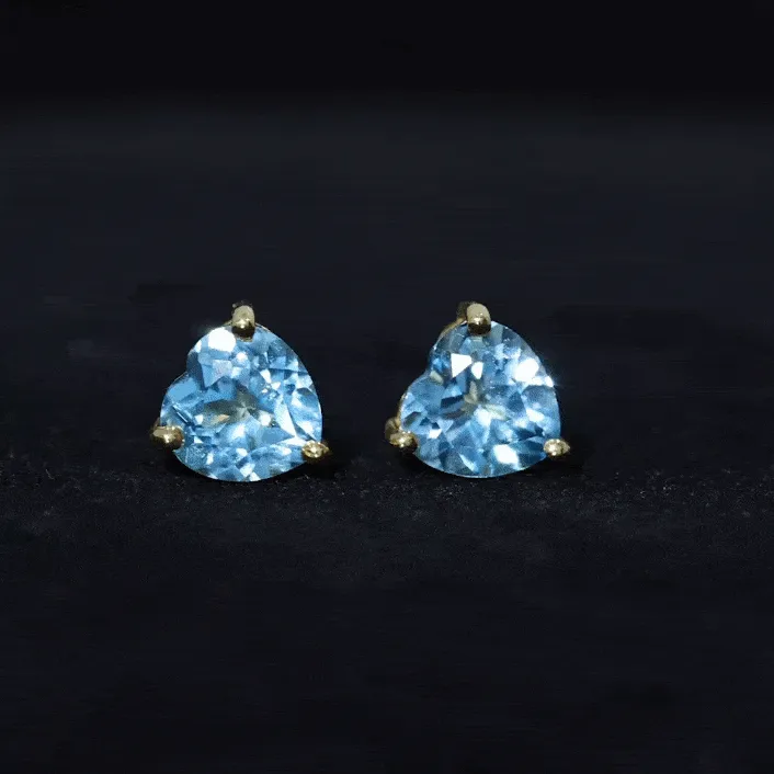 3 CT Heart Shape Swiss Blue Topaz Solitaire Stud Earrings