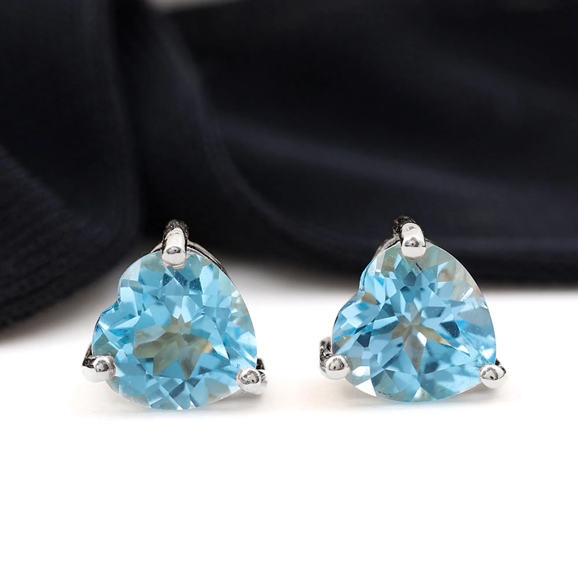 3 CT Heart Shape Swiss Blue Topaz Solitaire Stud Earrings