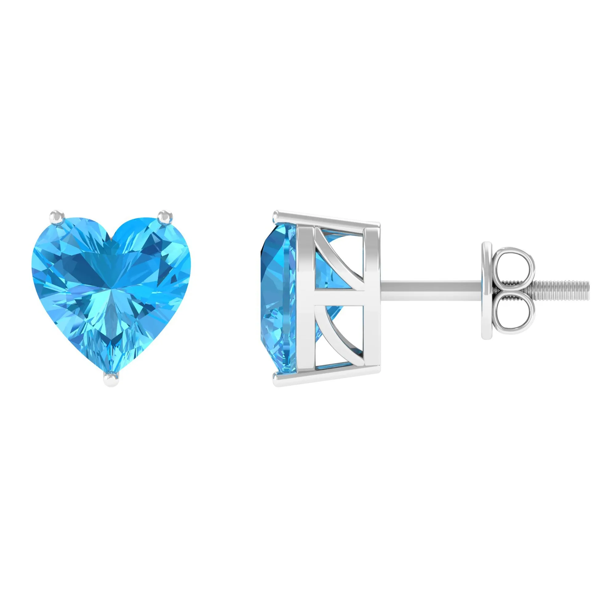 3 CT Heart Shape Swiss Blue Topaz Solitaire Stud Earrings