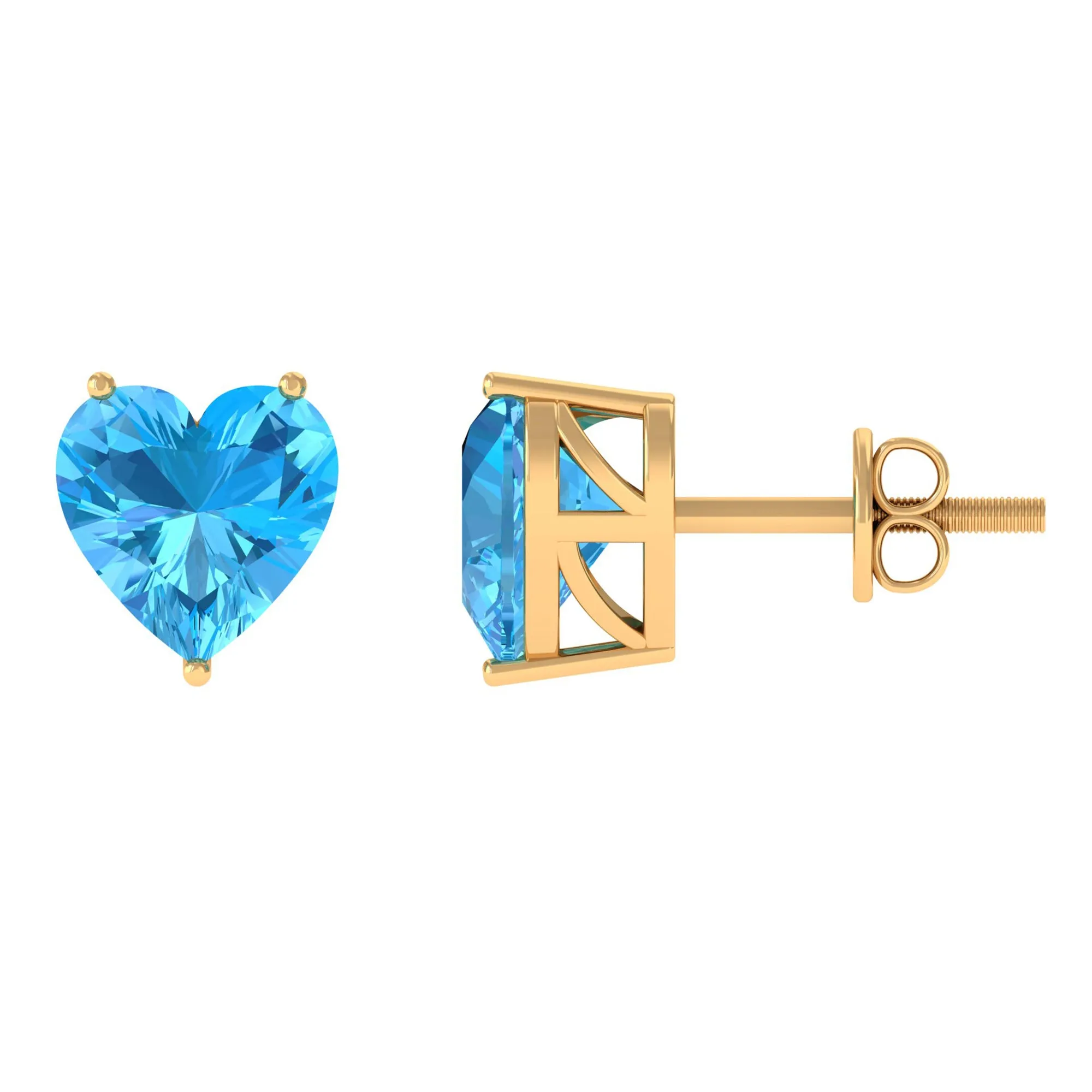 3 CT Heart Shape Swiss Blue Topaz Solitaire Stud Earrings