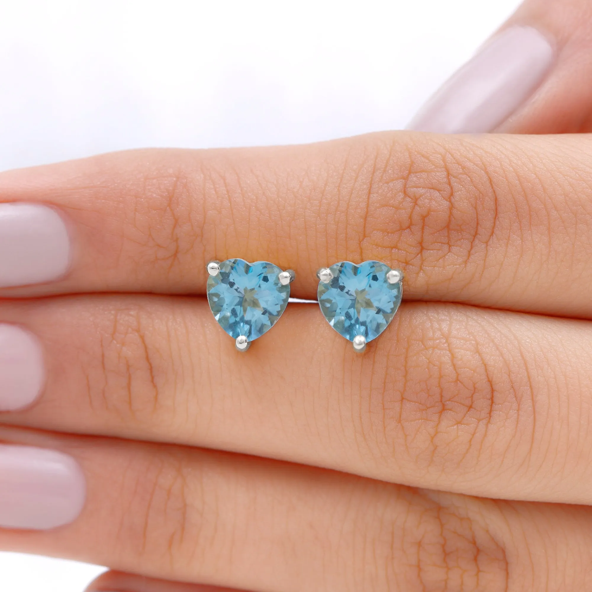 3 CT Heart Shape Swiss Blue Topaz Solitaire Stud Earrings