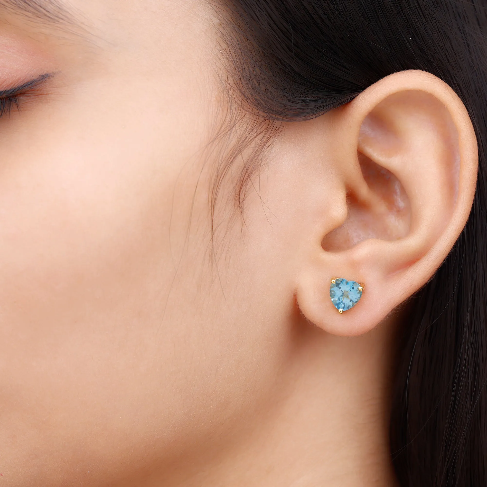 3 CT Heart Shape Swiss Blue Topaz Solitaire Stud Earrings