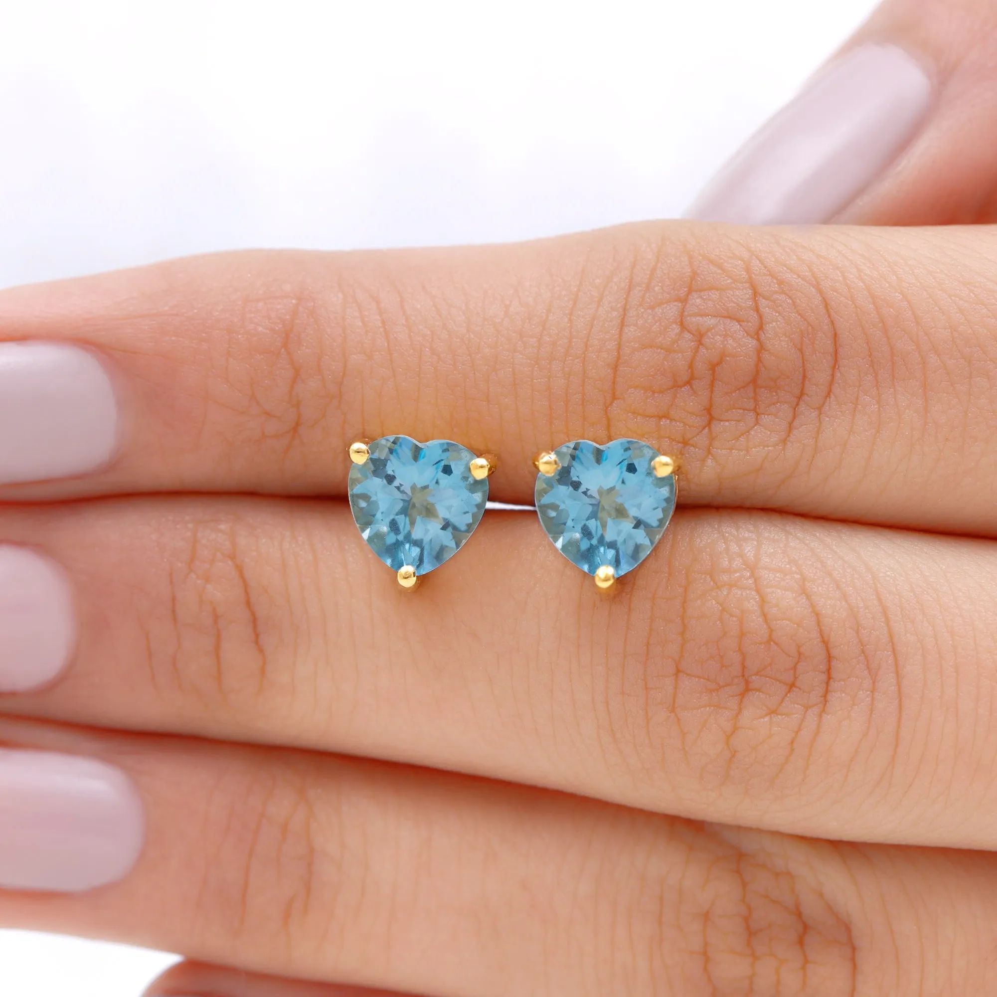 3 CT Heart Shape Swiss Blue Topaz Solitaire Stud Earrings