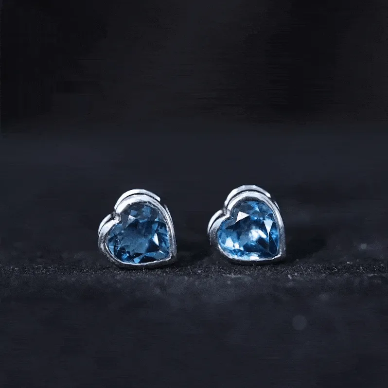 3 CT London Blue Topaz Heart Shape Stud Earrings for Women