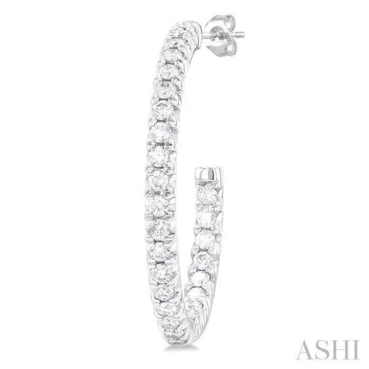 3/4 Ctw French Pave Set Round Cut Diamond Fashion Half Hoop Earring in 14K White Gold