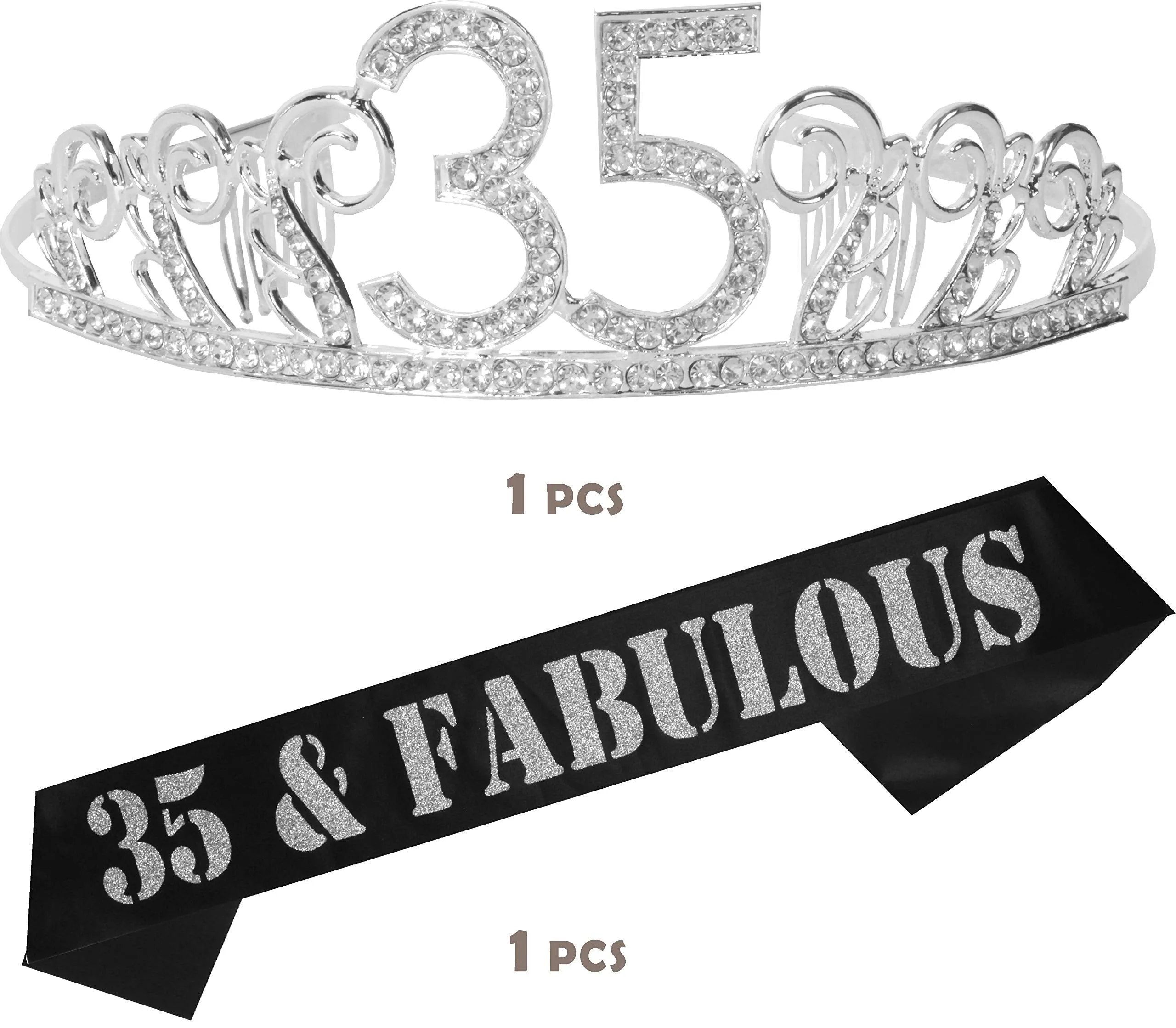 35th Birthday Gifts for Women, 35th Birthday Tiara and Sash, Happy 35th Birthday Party