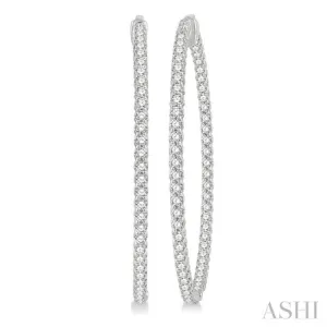 4 ctw Round Cut Diamond In & Out 2-Inch Hoop Earring in 14K White Gold