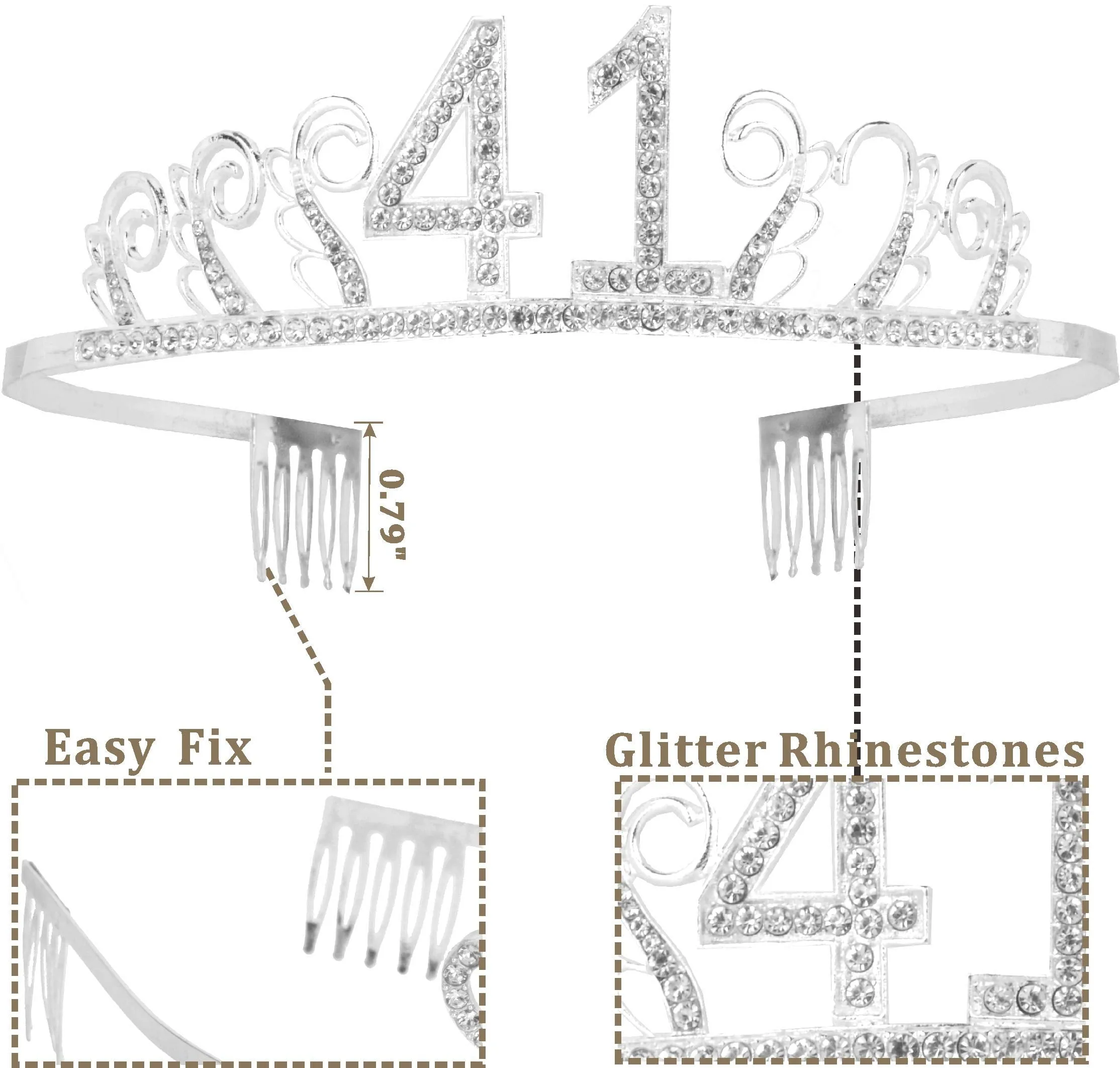 41st Birthday Gifts for Woman, 41st Birthday Tiara and Sash Silver, Happy 41st Birthday