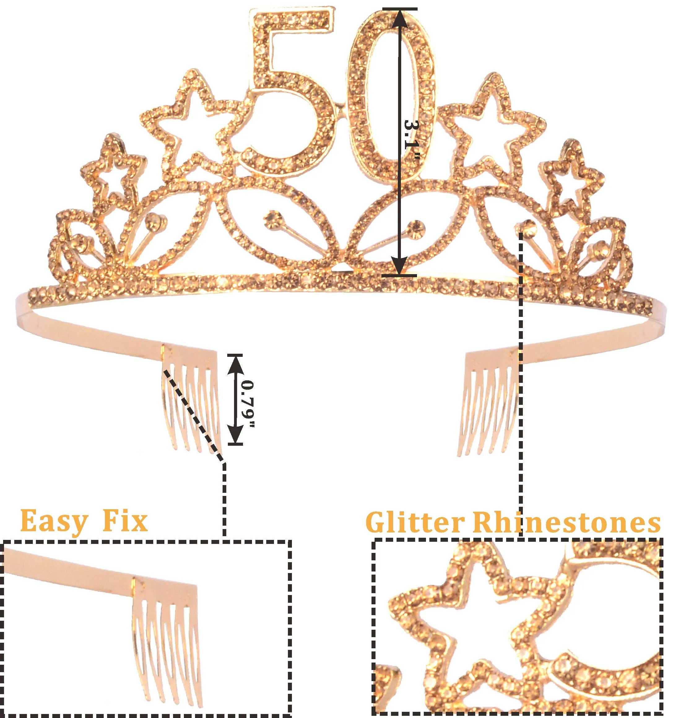 50th Birthday Gifts for Woman,50th Birthday Tiara and Sash,50 Bday Decorations for Women