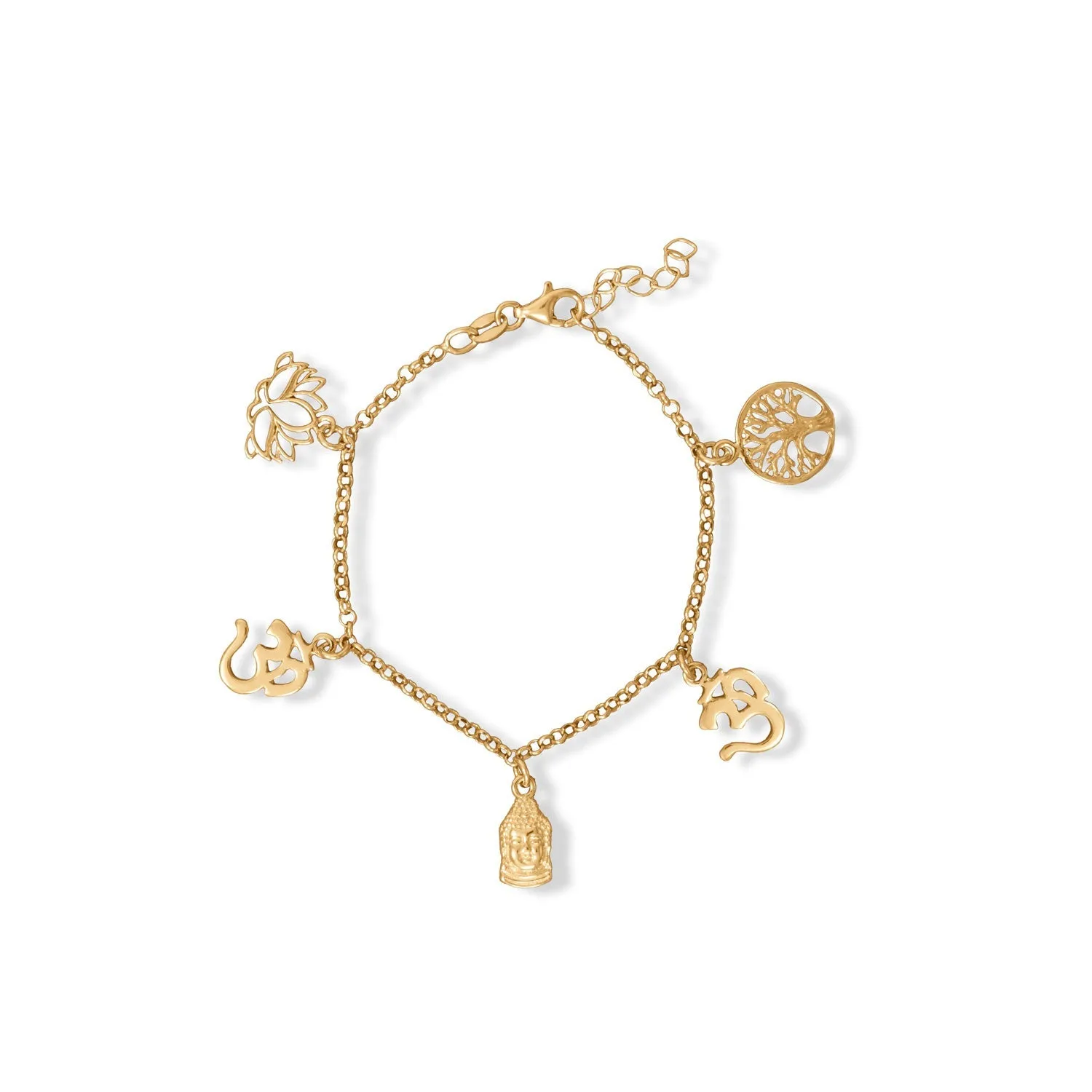 6.5 "  1" 14 Karat Gold Plated Om Charm Bracelet