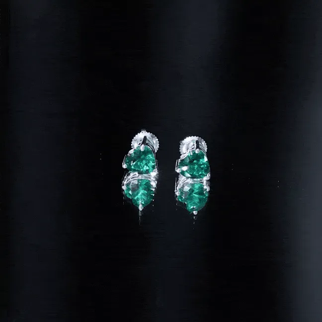 7 MM Heart Shape Created Emerald Solitaire Stud Earrings in Gold