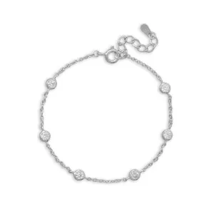 7" 1" Rhodium Plated 6 Bezel Set CZ Bracelet