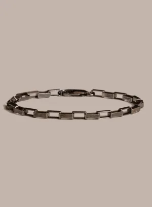 925 Oxidized Sterling Silver Elongated Square Box Chain Bracelet for Men