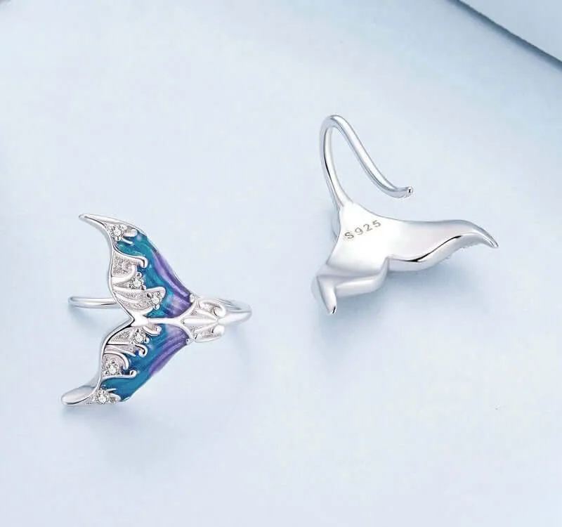 925 Silver Blue Tail Mermaid Earrings Sea Daughter