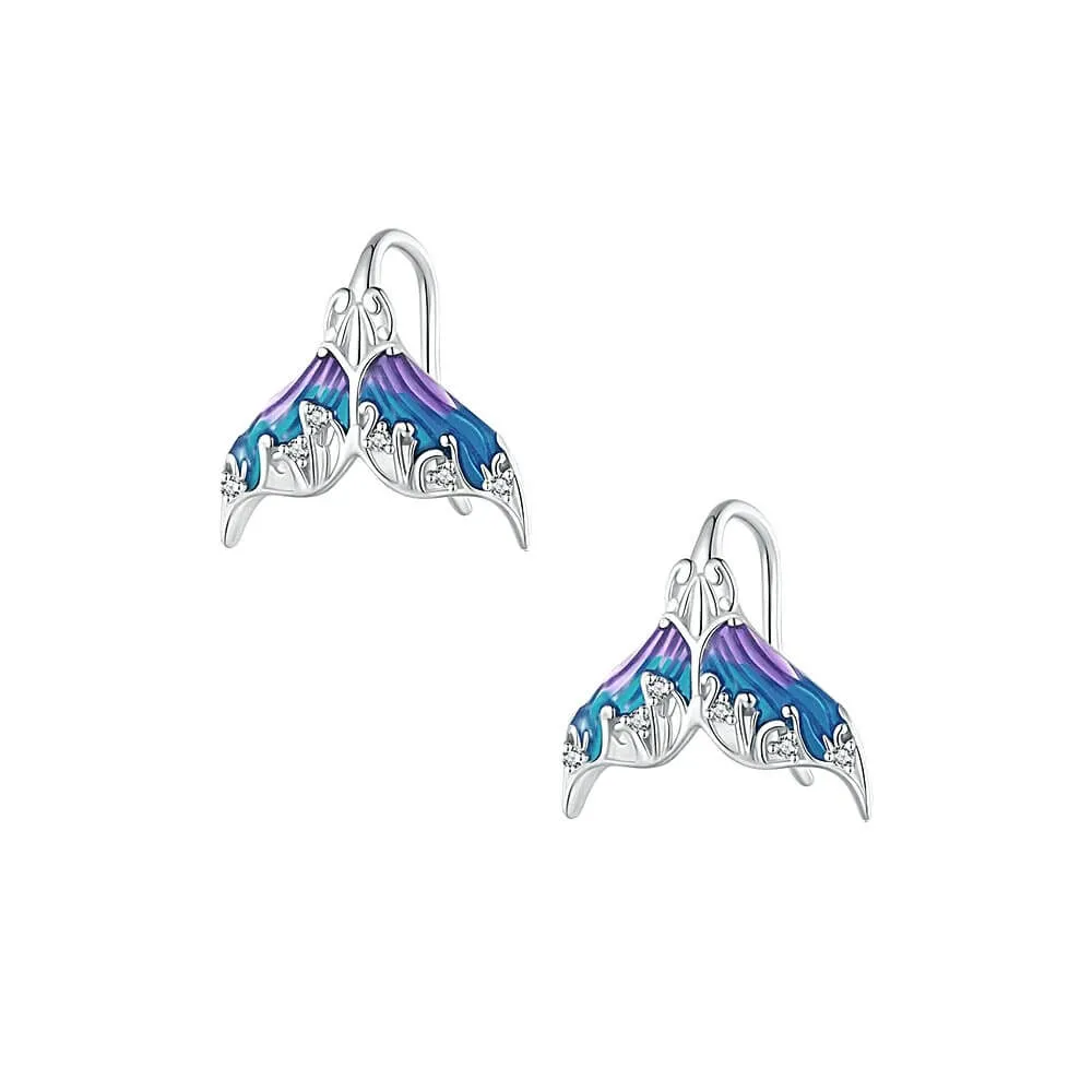 925 Silver Blue Tail Mermaid Earrings Sea Daughter