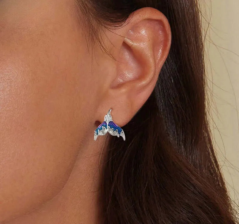 925 Silver Blue Tail Mermaid Earrings Sea Daughter