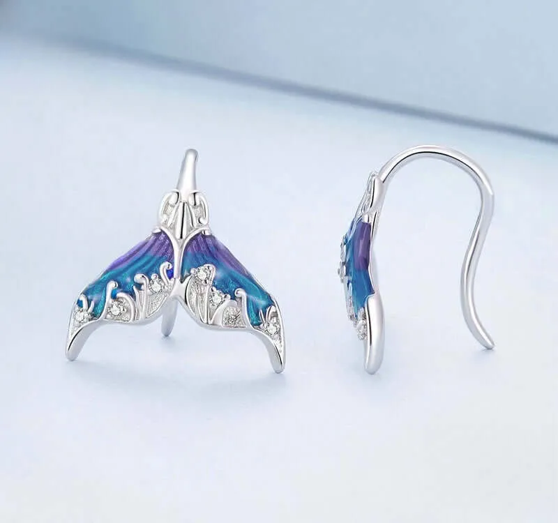 925 Silver Blue Tail Mermaid Earrings Sea Daughter