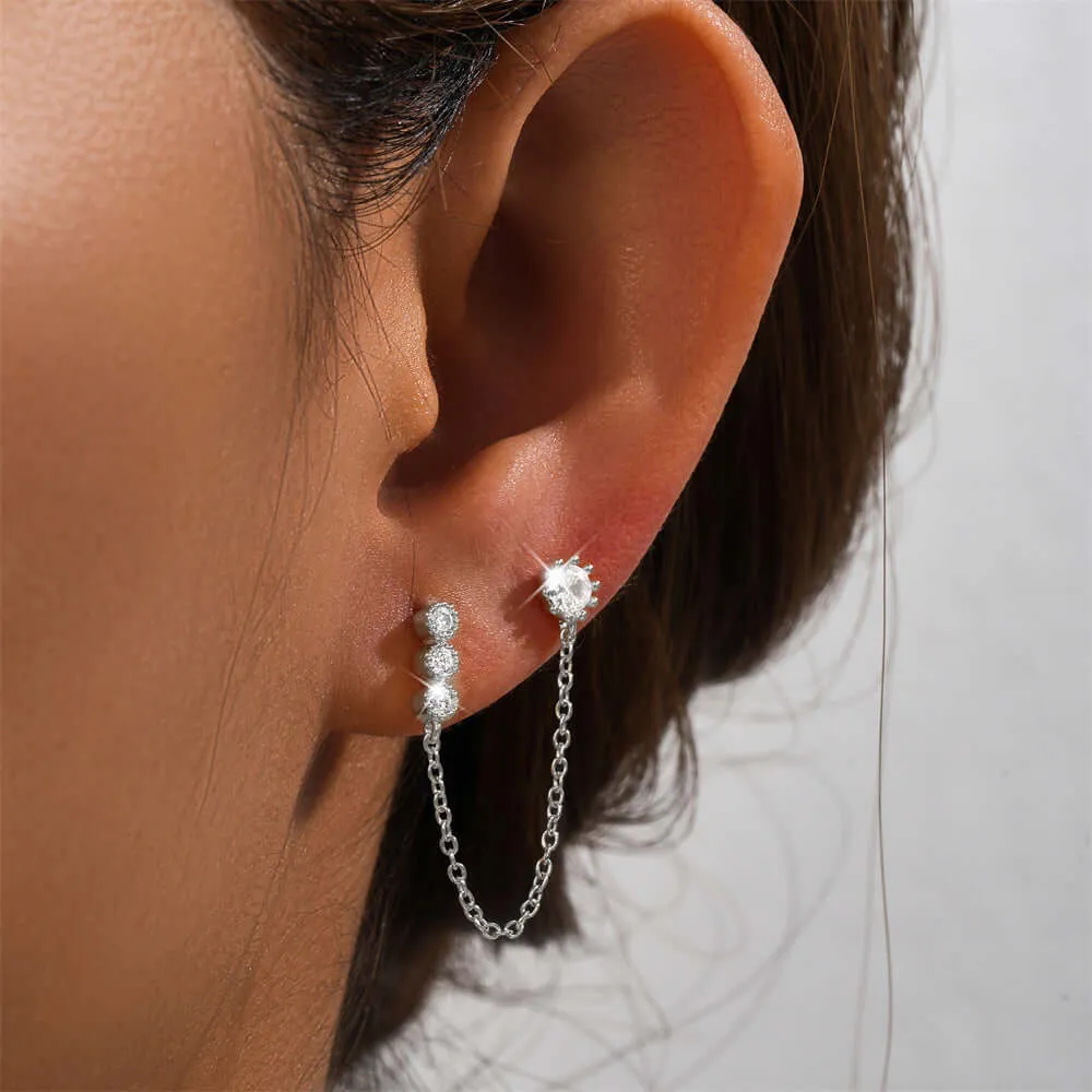 925 silver multi-round tassel earrings CZ Diamond