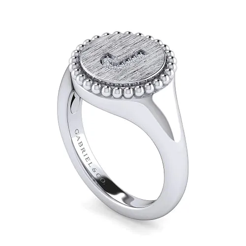 925 Sterling Silver Diamond Initial J Signet Ring