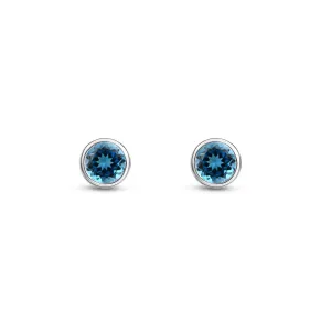 9ct White Gold 3mm London Blue Topaz Rubover Stud Earrings 0.27ct