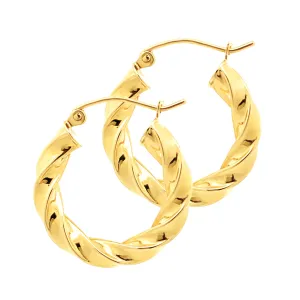 9ct Yellow Gold Silver Filled 3x40mm Twist Hoop Earrings