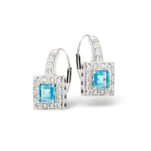 Acotis Diamonds 9K White Gold 0.18ct Diamond 1.00ct Blue Topaz Earrings F1875