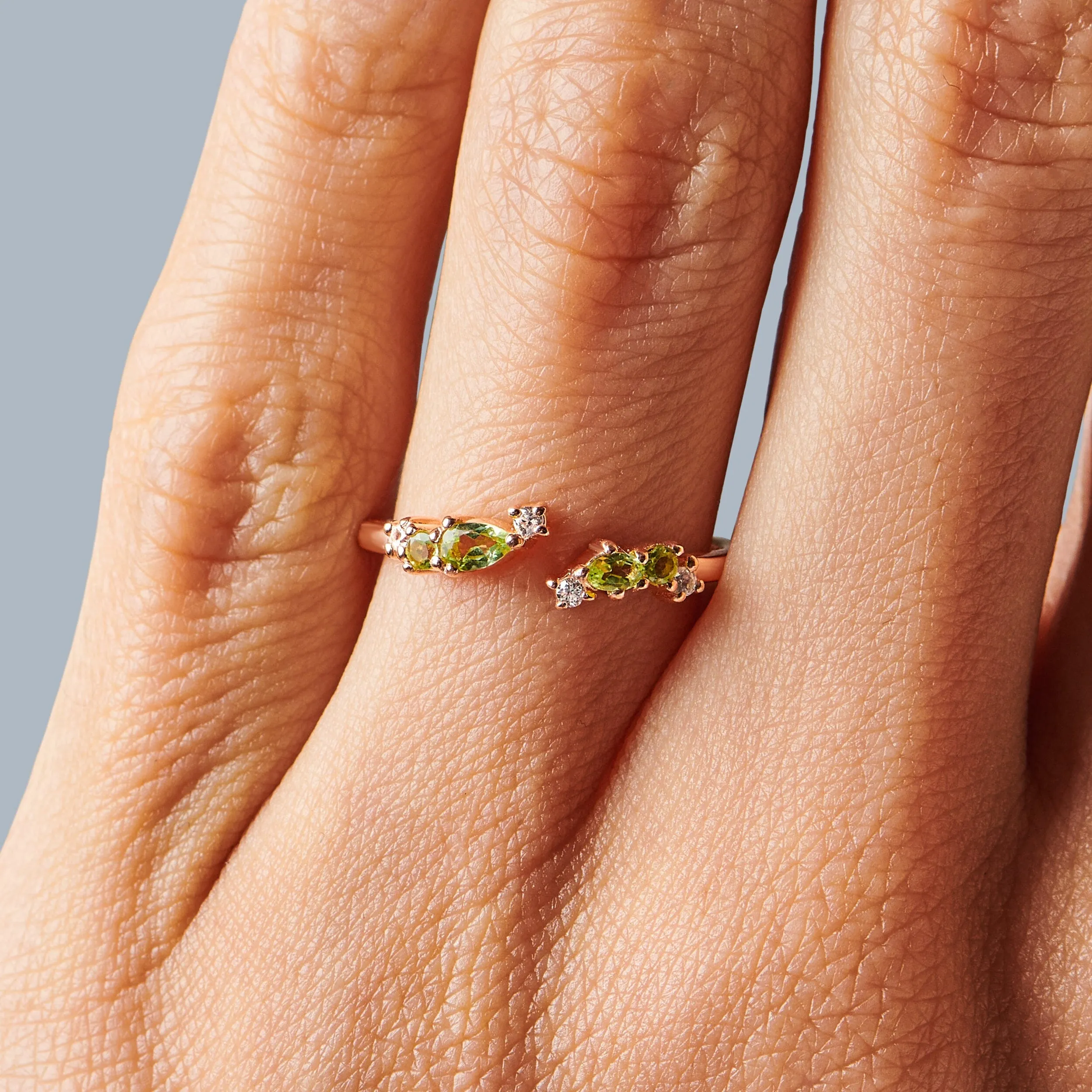 Adjustable Peridot Ring Flourish - August Birthstone