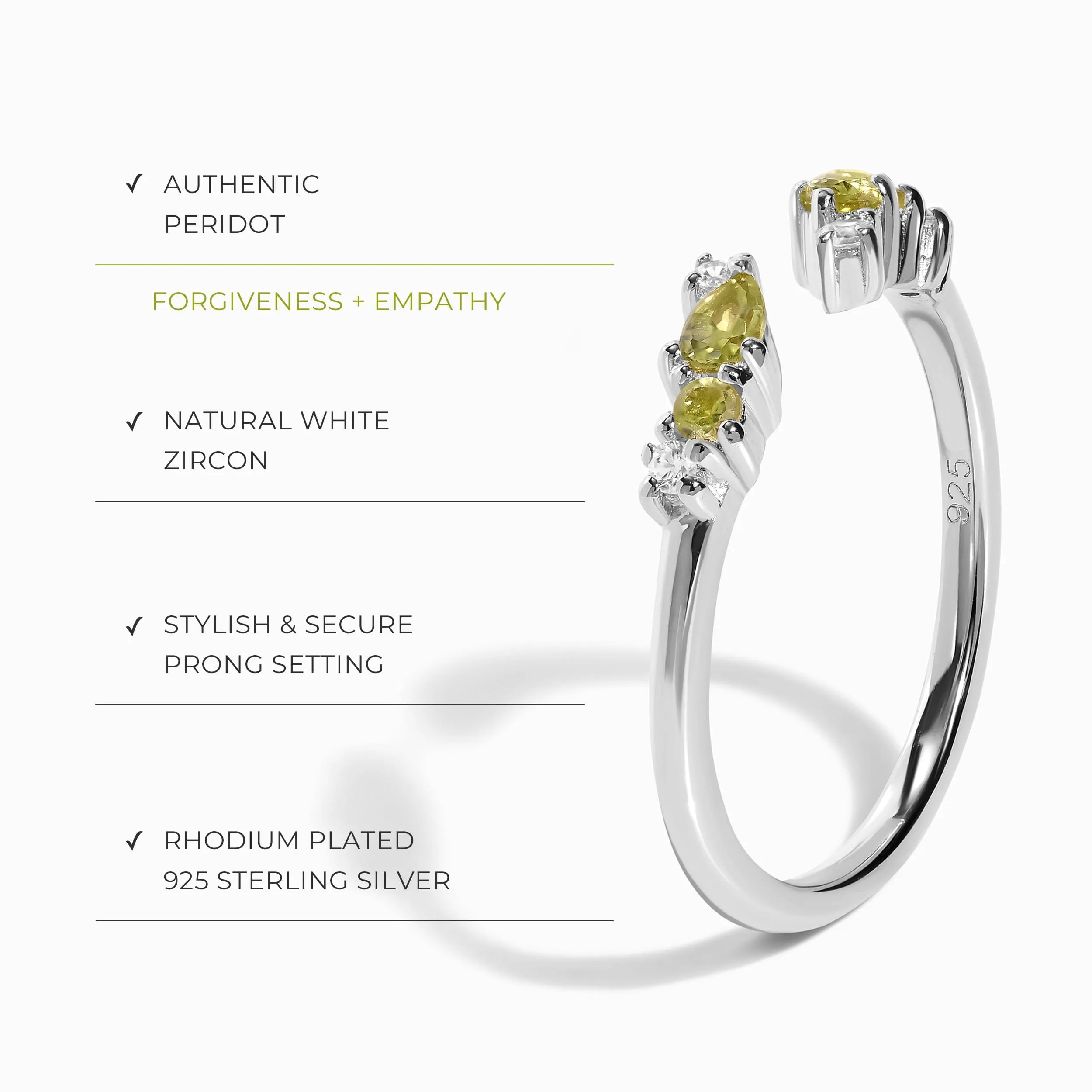 Adjustable Peridot Ring Flourish - August Birthstone