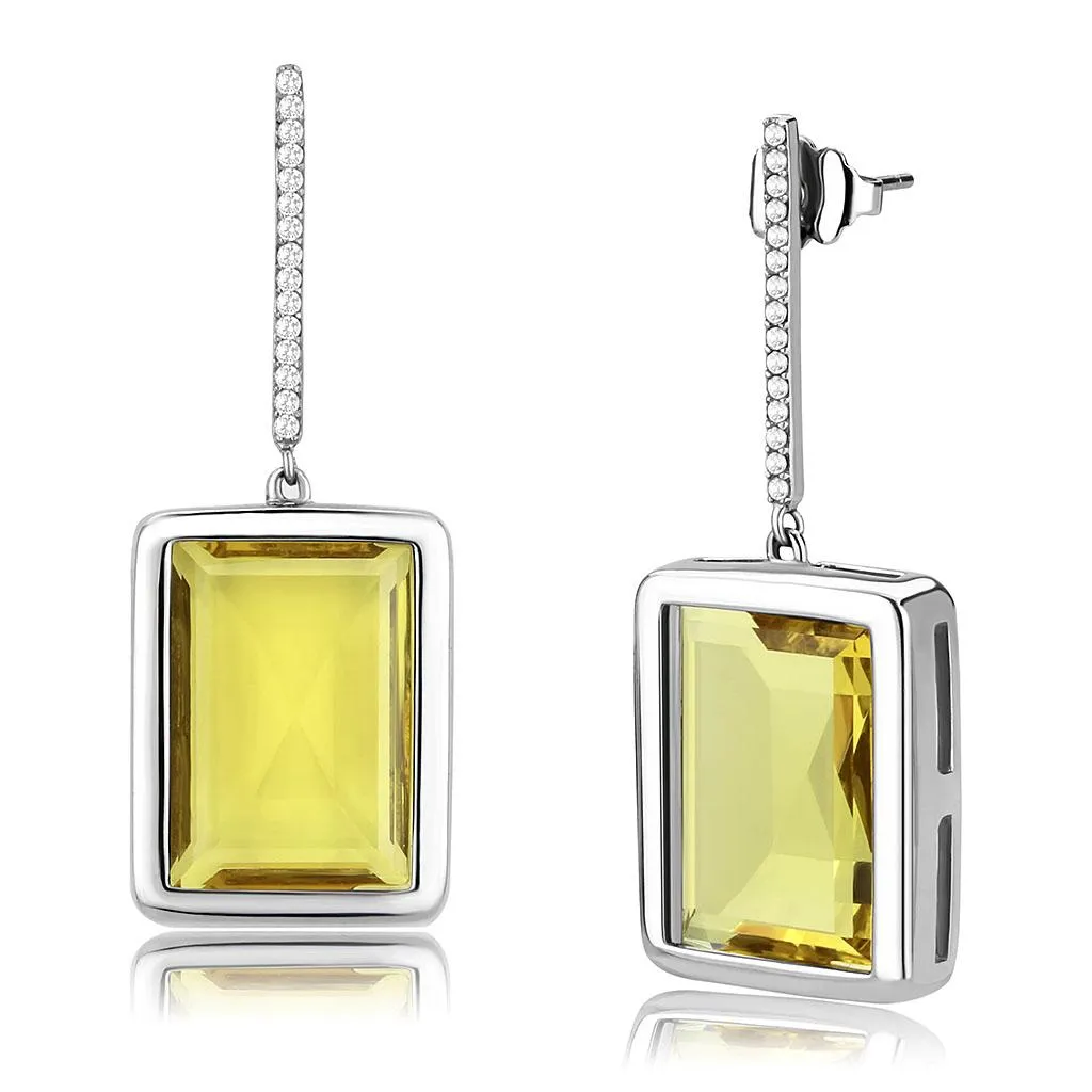 Alamode High polished (no plating) Stainless Steel Earrings with Top Grade Crystal in Topaz