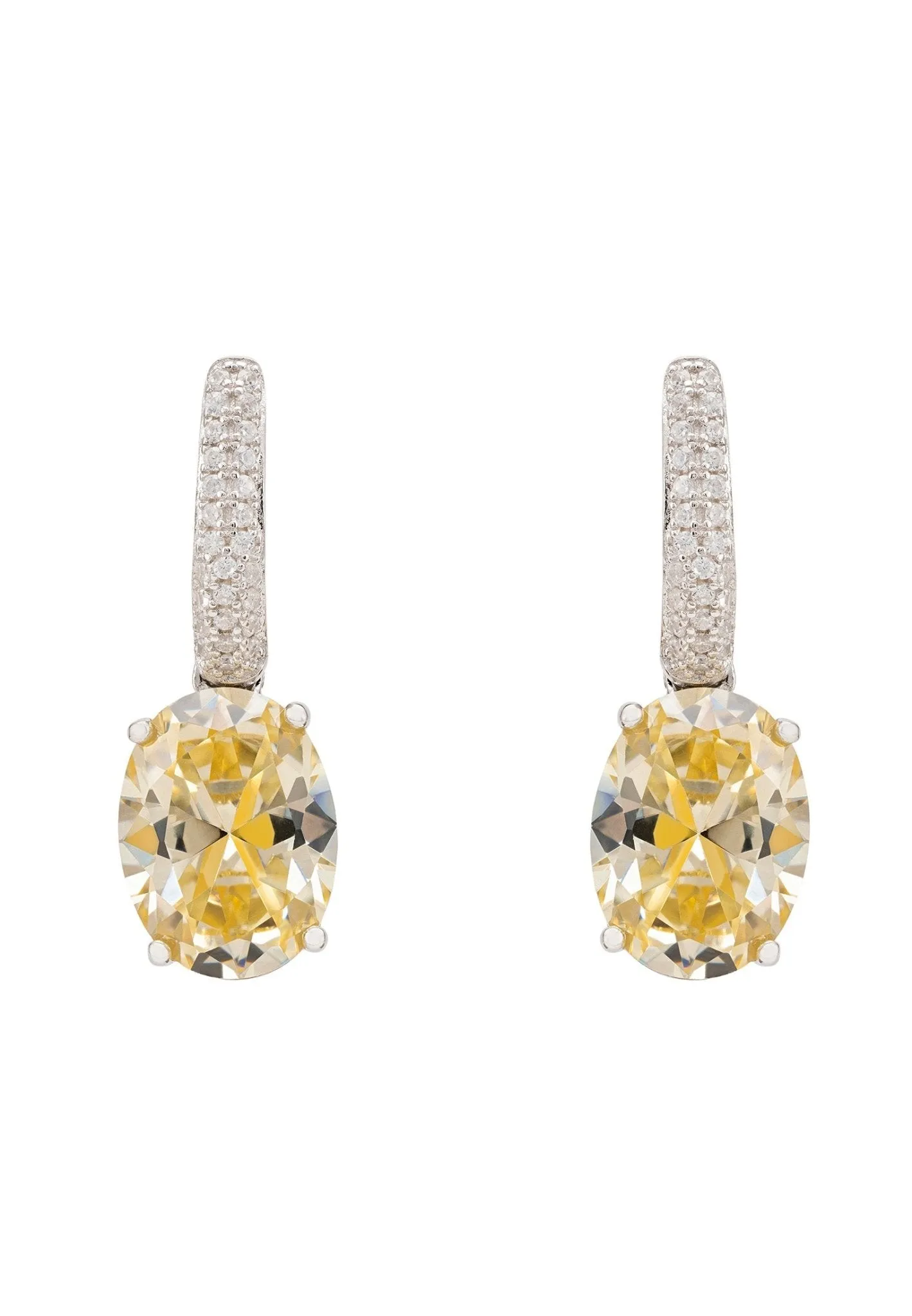 Alexandra Oval Drop Earrings Silver Yellow Topaz