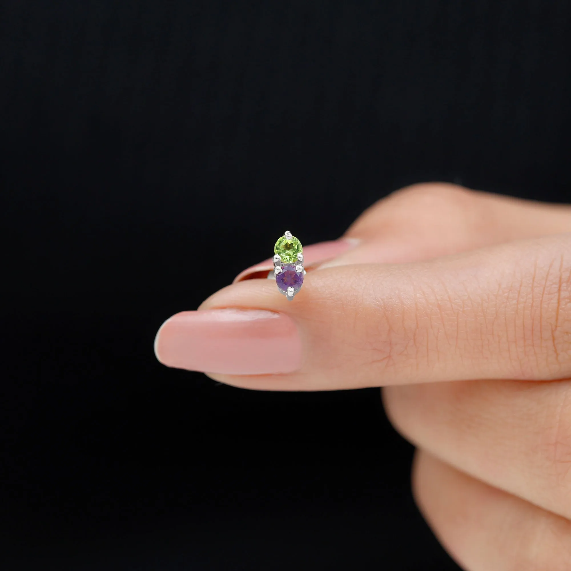 Amethyst and Peridot Two Stone Helix Earring