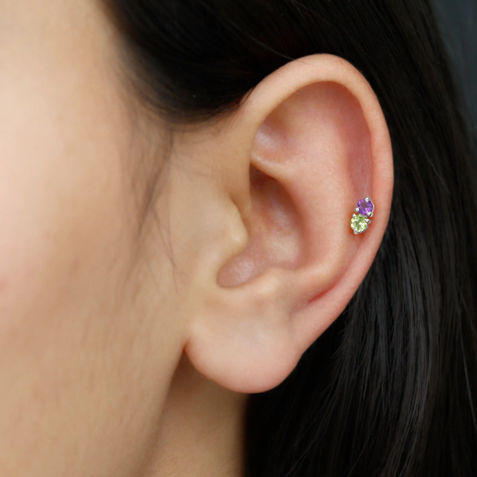 Amethyst and Peridot Two Stone Helix Earring