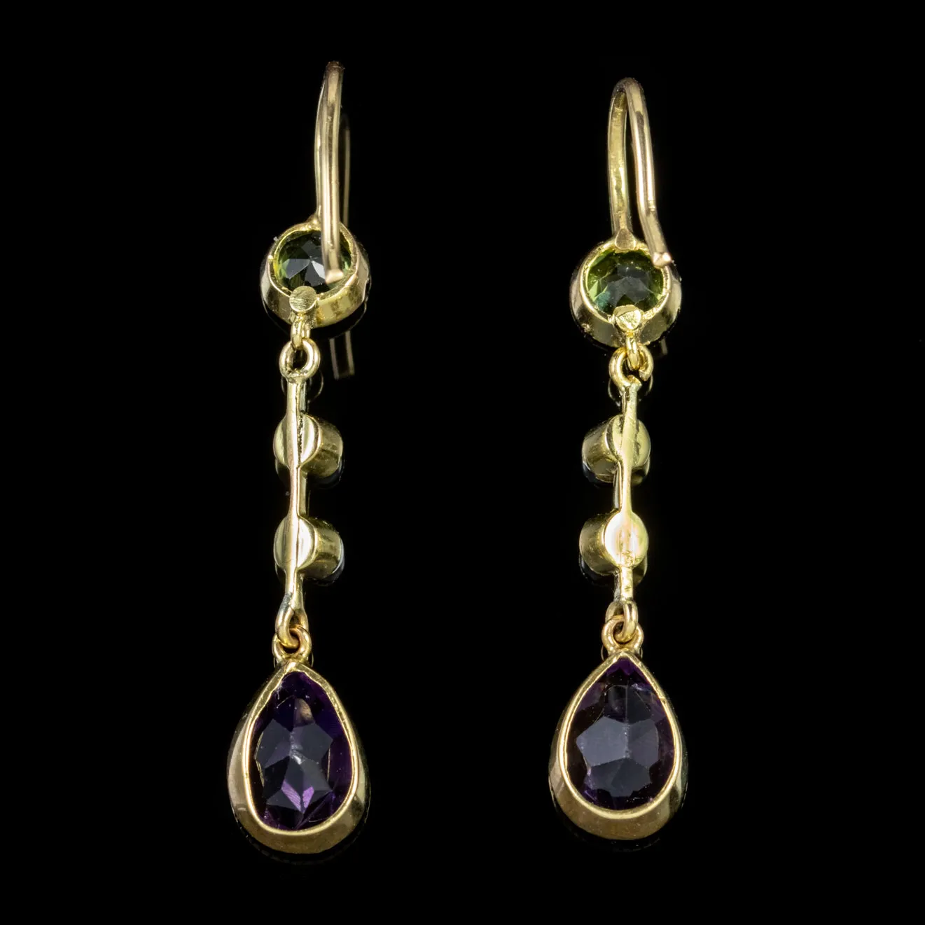 Antique Edwardian Suffragette Drop Earrings 18Ct Gold Circa 1915