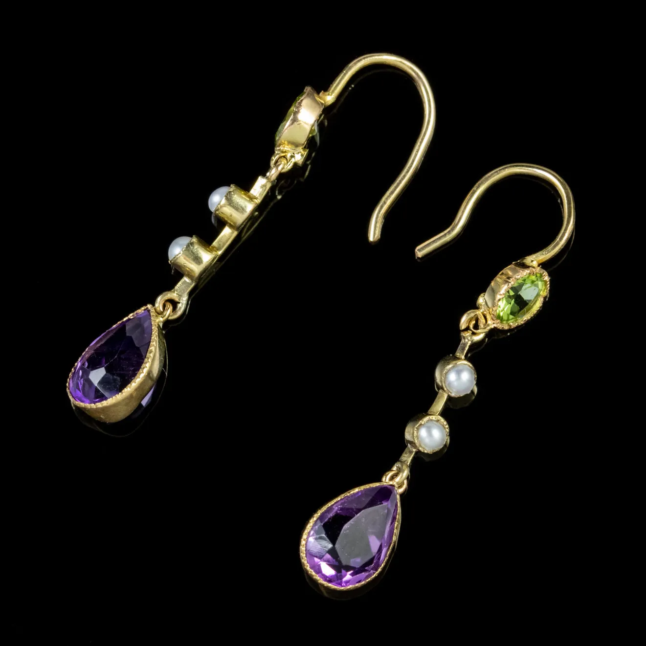 Antique Edwardian Suffragette Drop Earrings 18Ct Gold Circa 1915