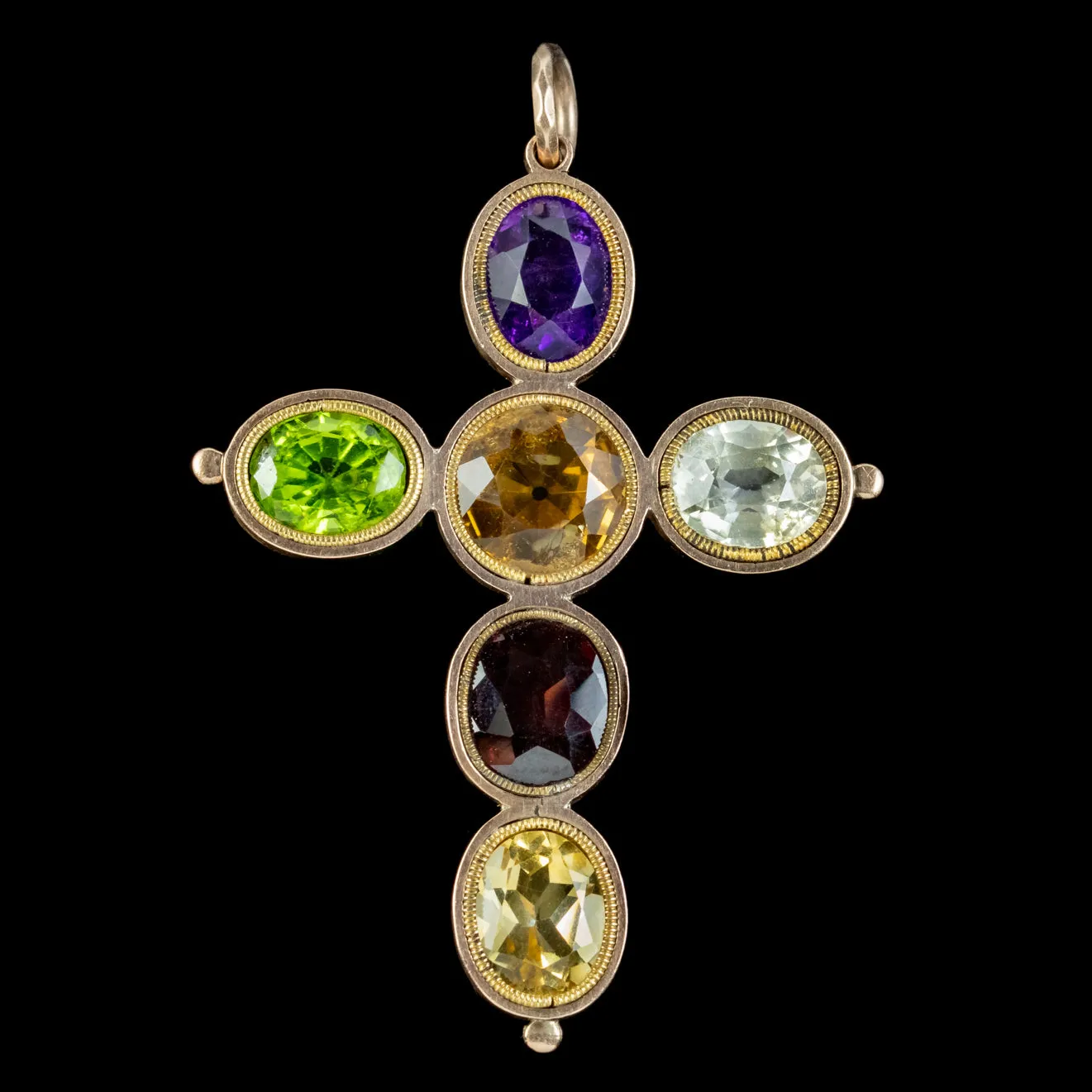 Antique Victorian Gemstone Cross Pendant 15ct Gold Circa 1900