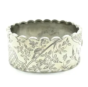 Antique Victorian Japonesque Silver Bangle Bracelet