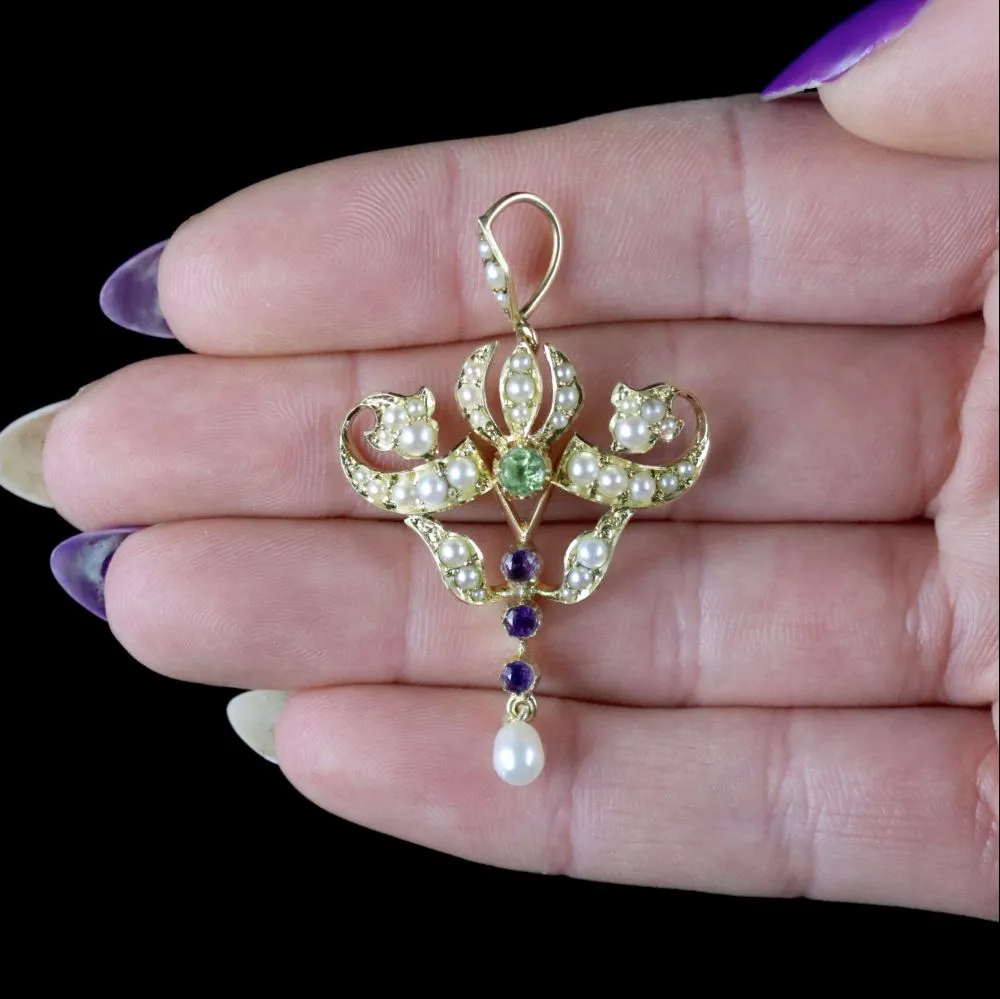 Antique Victorian Suffragette Pendant 15Ct Gold Pearl Circa 1900