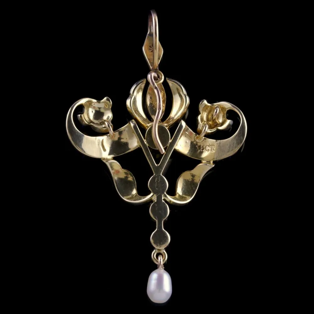 Antique Victorian Suffragette Pendant 15Ct Gold Pearl Circa 1900