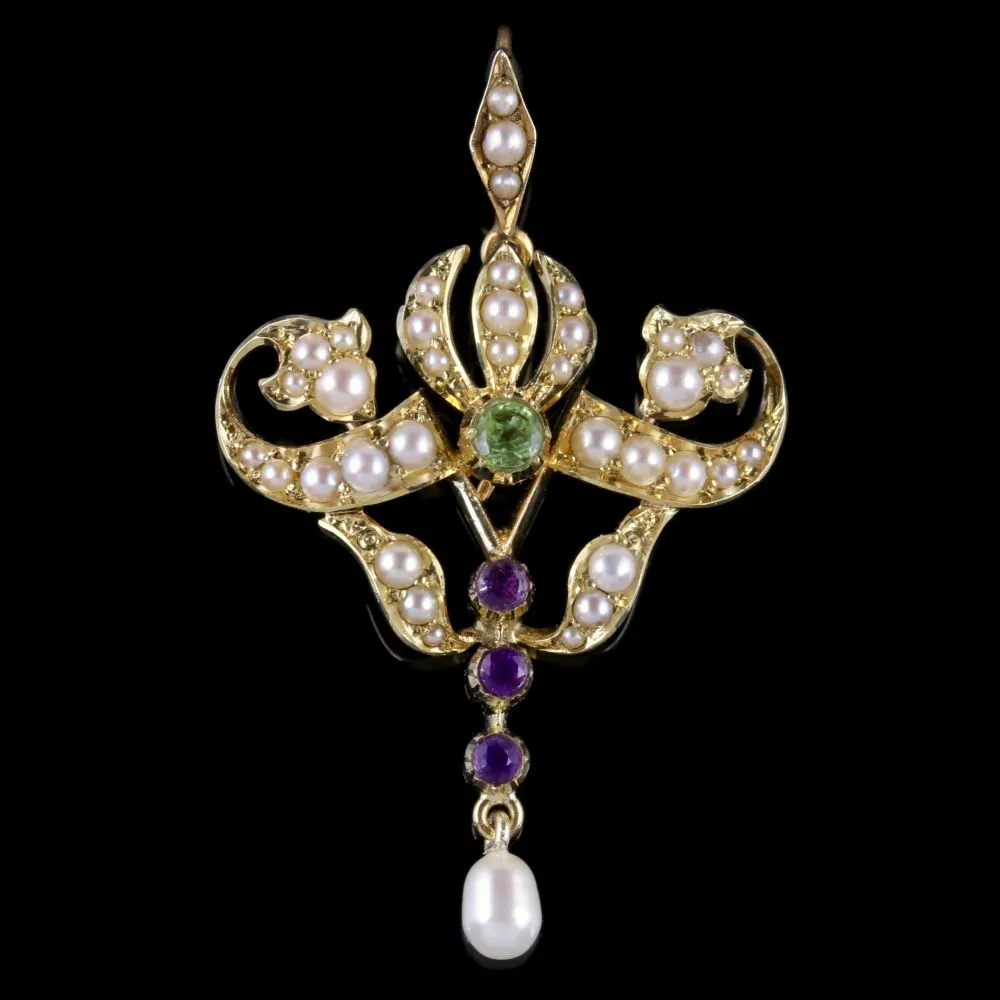 Antique Victorian Suffragette Pendant 15Ct Gold Pearl Circa 1900