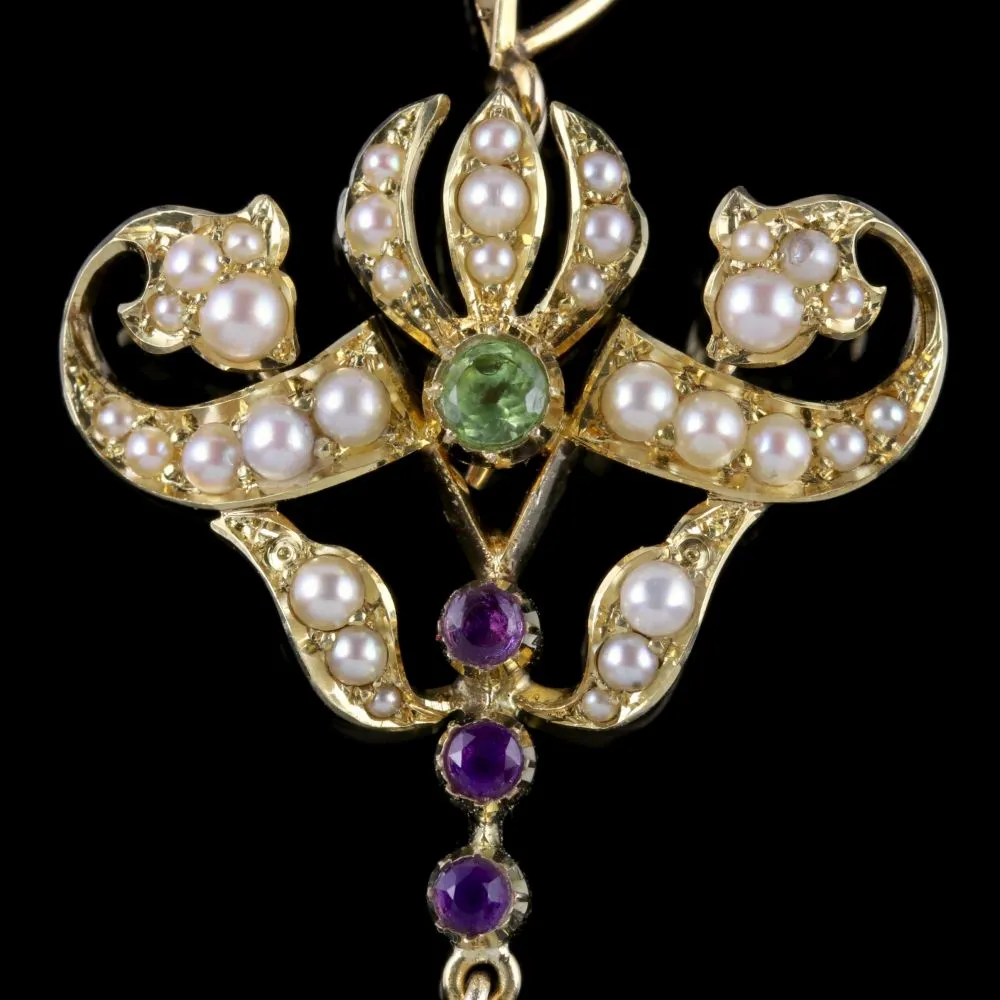 Antique Victorian Suffragette Pendant 15Ct Gold Pearl Circa 1900