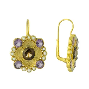 Antonio Canova Smoky Topaz, Amethyst and Pearl Earrings