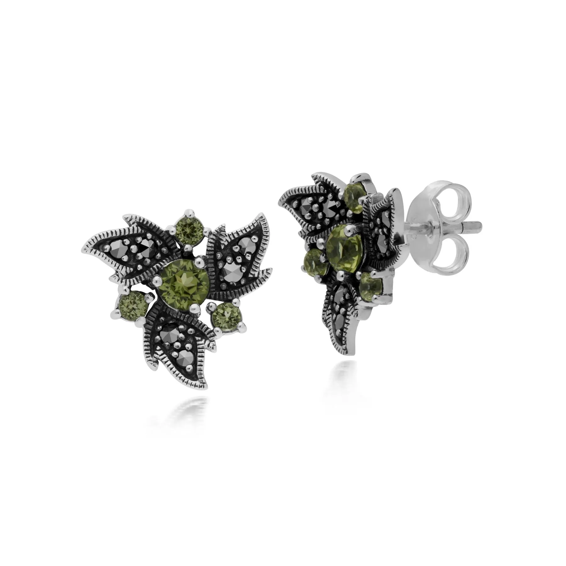 Art Nouveau Stil Peridot & Markasit Ohrstecker in 925 Sterling Silber