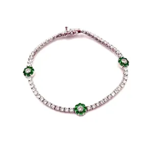 Ashley Gold Sterling Silver Colored Green Flower CZ Tennis Bracelet