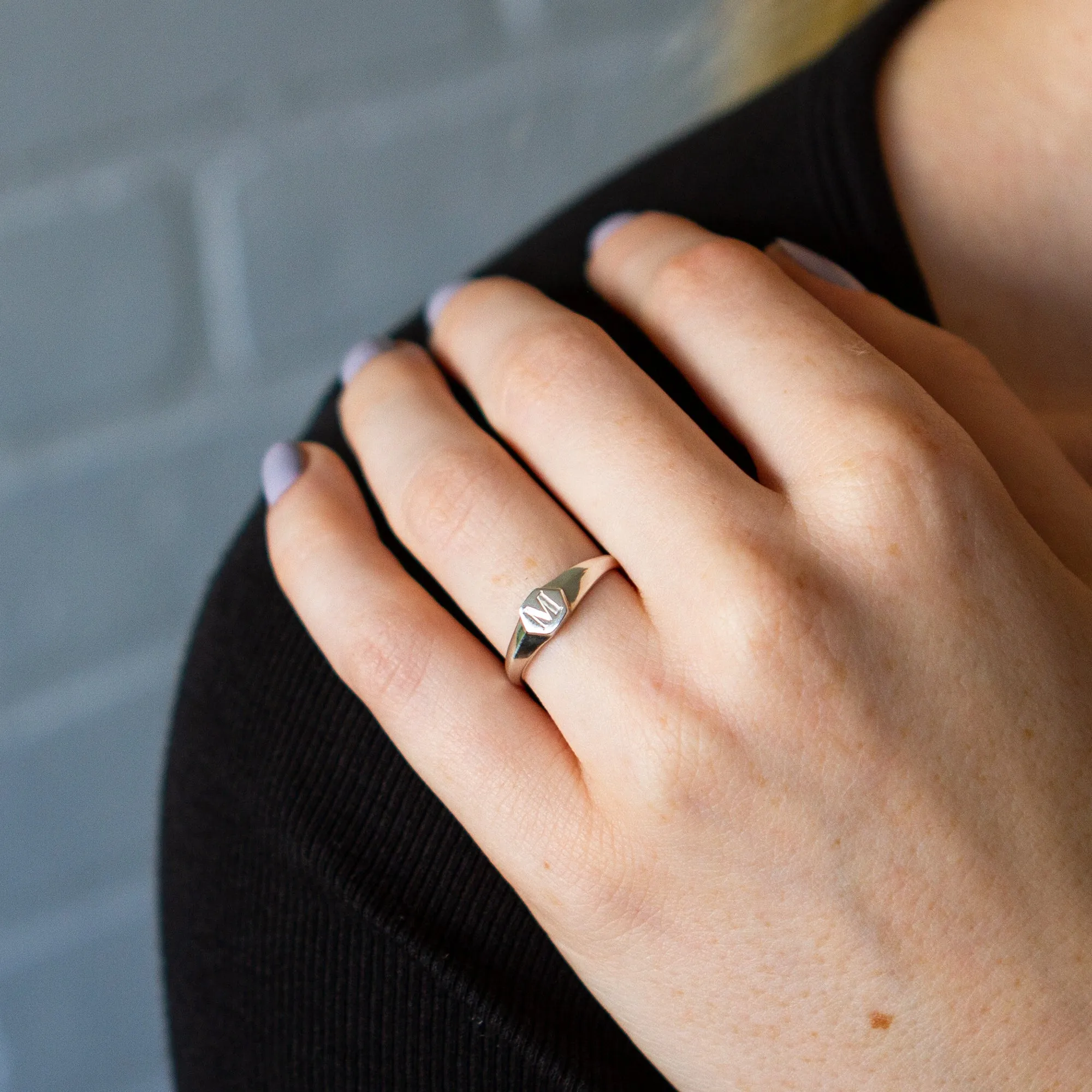 Astra Silver Signet Ring with Engraved Block Letter