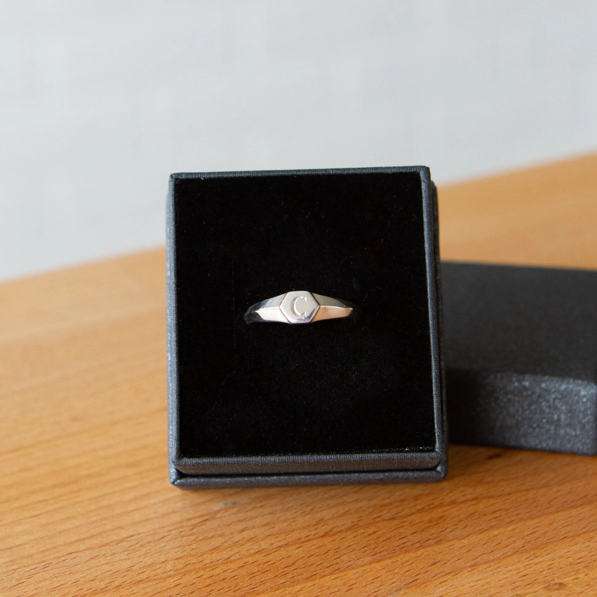 Astra Silver Signet Ring with Engraved Block Letter