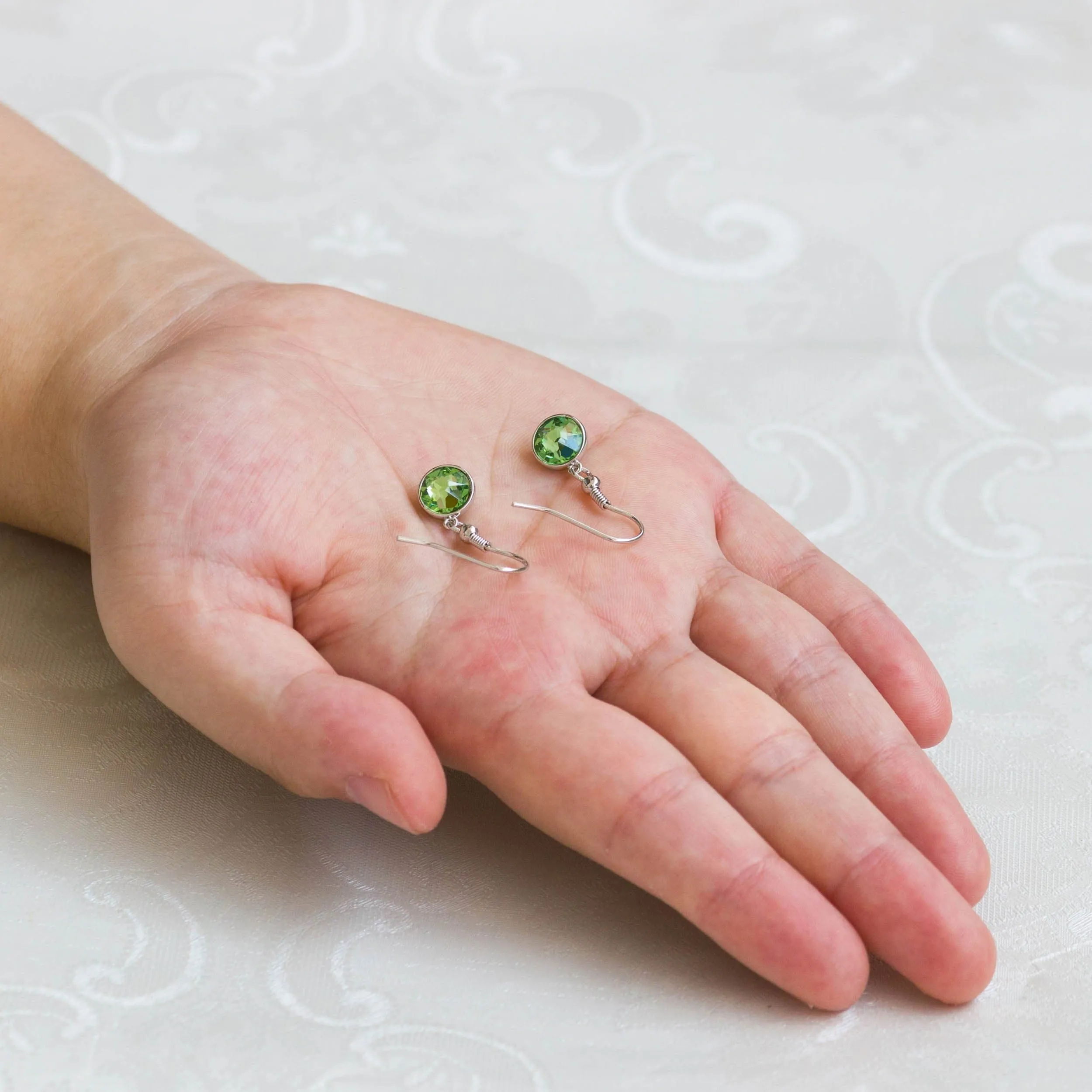 August Birthstone Drop Earrings Created with Peridot Zircondia® Crystals