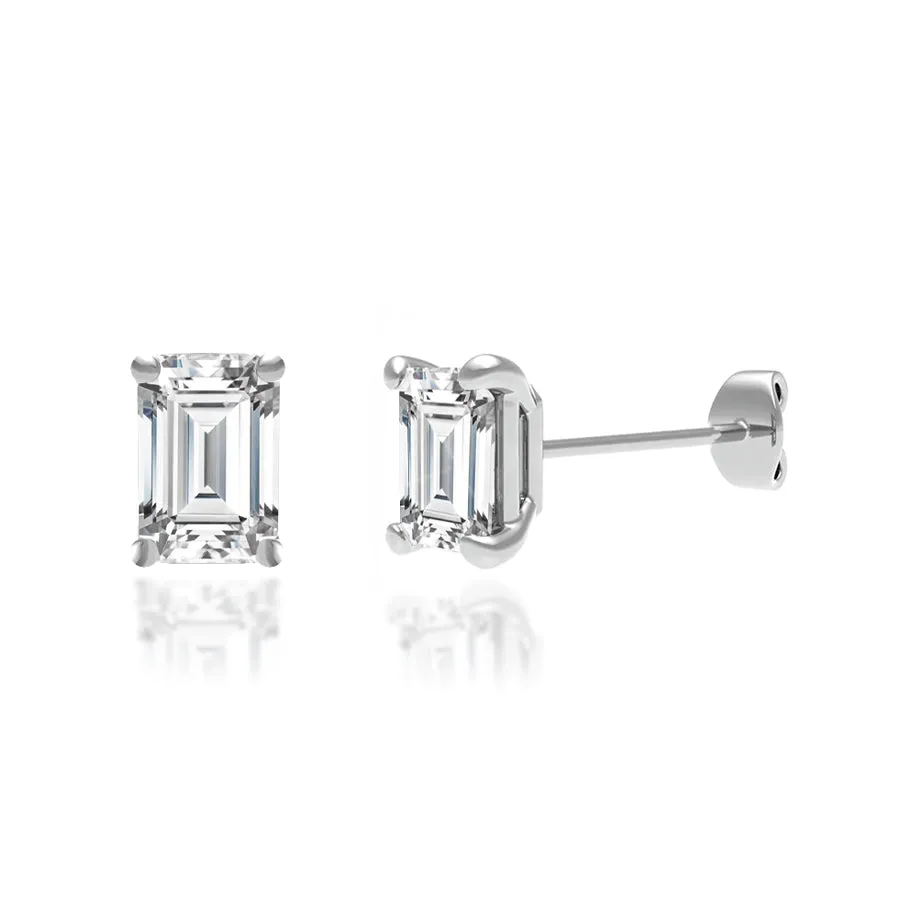 AVIANA - Emerald Lab Diamond 18k White Gold Emerald Stud Earrings