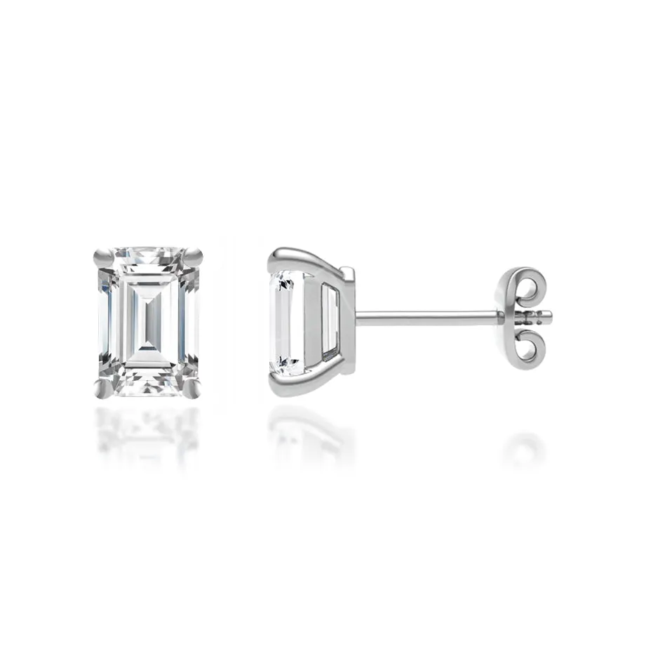 AVIANA - Emerald Lab Diamond 18k White Gold Emerald Stud Earrings